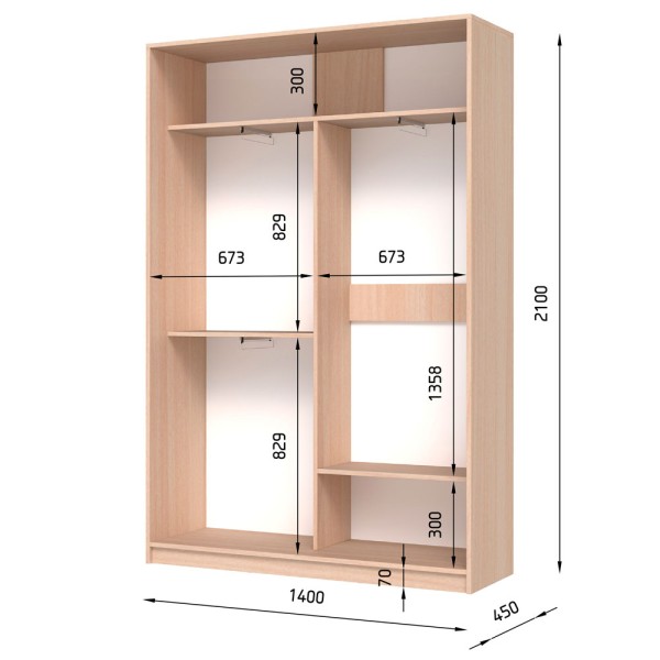 Шафа-купе E-line 2.3 ДСП 1400х450 для спальні та передпокою
