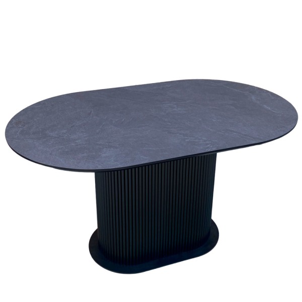 Овальний стіл HPL Овальна основа з нагелів (Сланець Юрський антрацит)