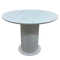 Круглий стіл HPL Циліндр з нагелів на пластині (Мармур Леванто білий)