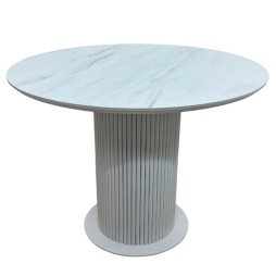 Круглий стіл HPL Циліндр з нагелів на пластині (Мармур Леванто білий)