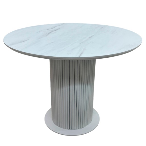 Круглий стіл HPL Циліндр з нагелів на пластині (Мармур Леванто білий)