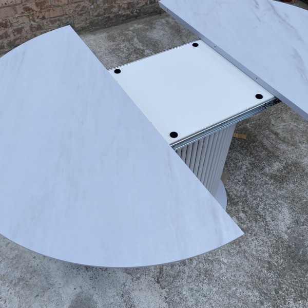 Круглий розкладний стіл HPL Циліндр (Мармур білий)