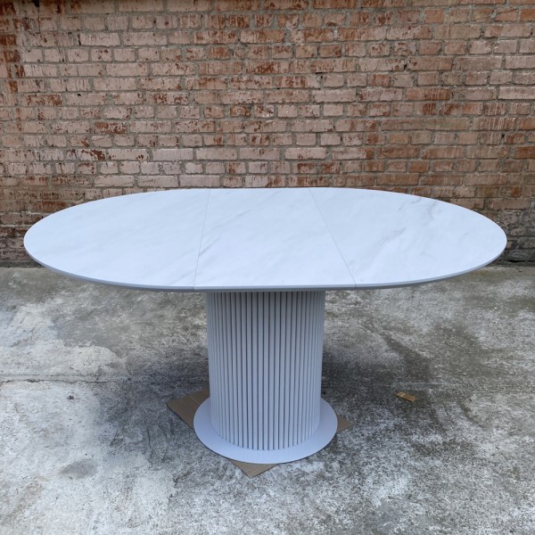 Круглий розкладний стіл HPL Циліндр (Мармур білий)