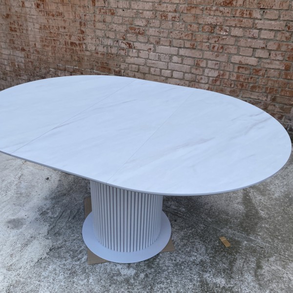 Круглий розкладний стіл HPL Циліндр (Мармур білий)