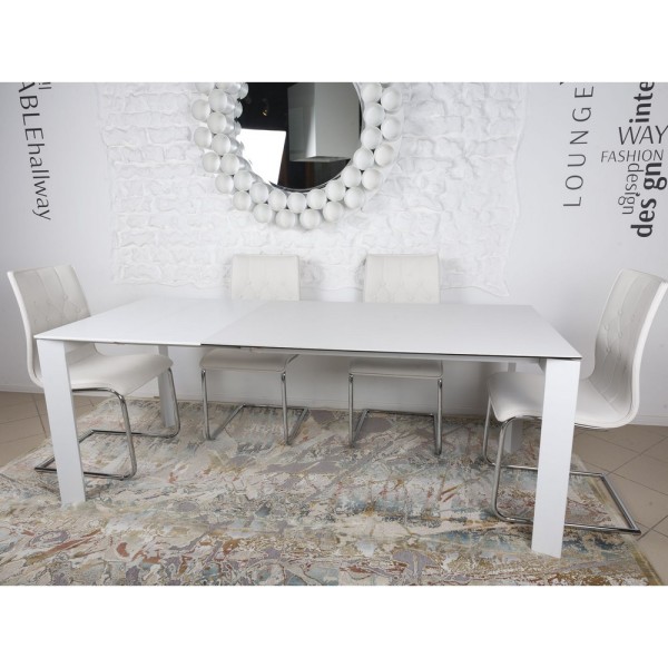 Стіл Bristol B білий – Розкладний стіл для кухні з загартованого скла та МДФ