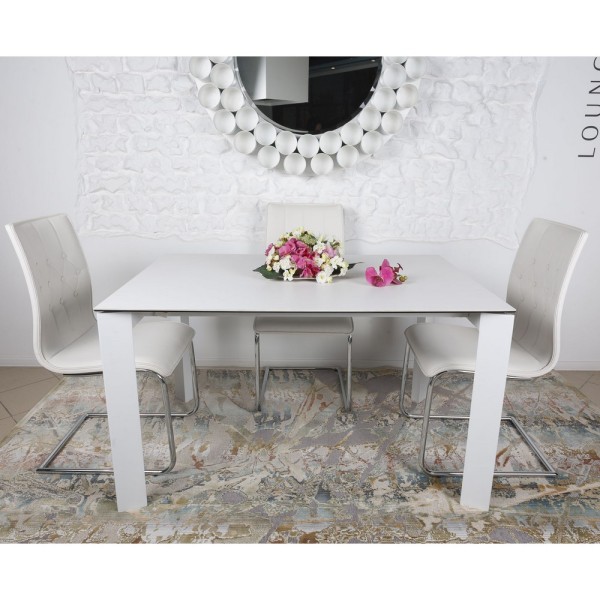 Стіл Bristol B білий – Розкладний стіл для кухні з загартованого скла та МДФ