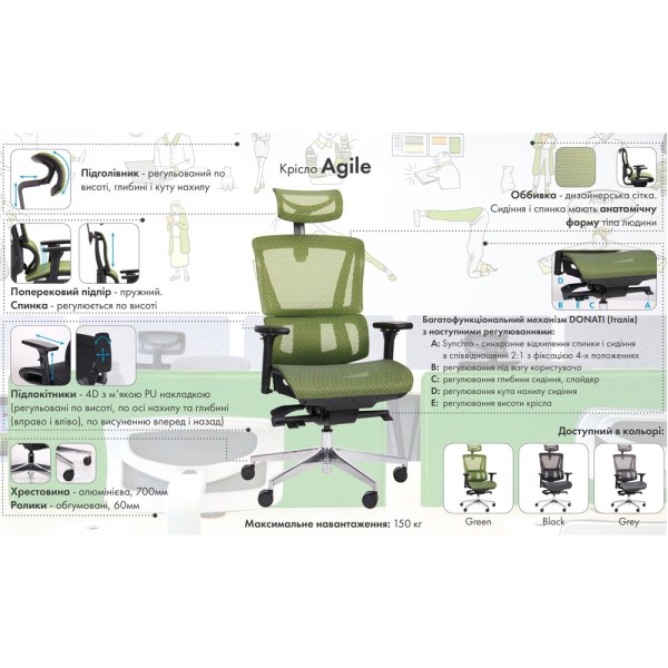 Крісло Agile Black Alum – комфорт для роботи та відпочинку