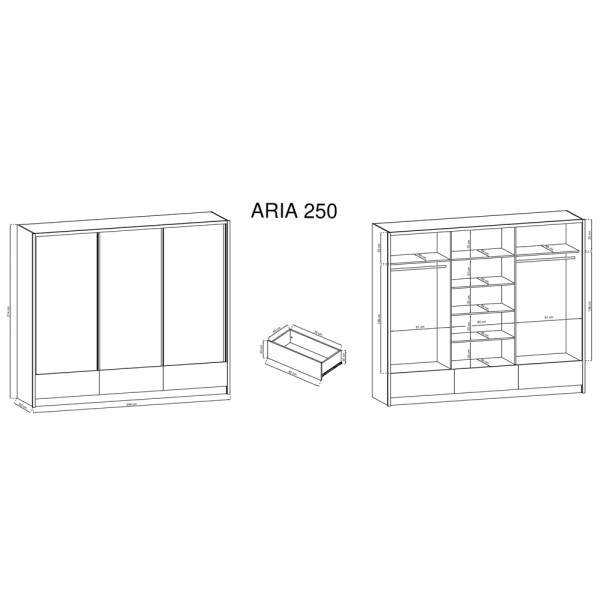 Шафа-купе з дзеркалом і шухлядами Aria I 250