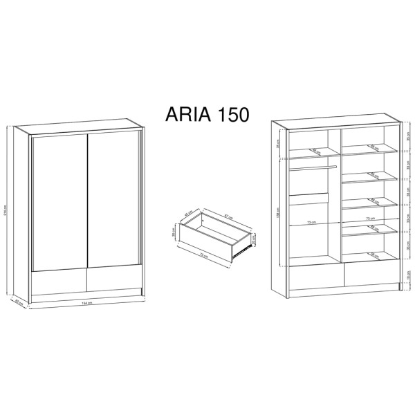Шафа-купе Aria II 150 з подвійним дзеркалом і шухлядами