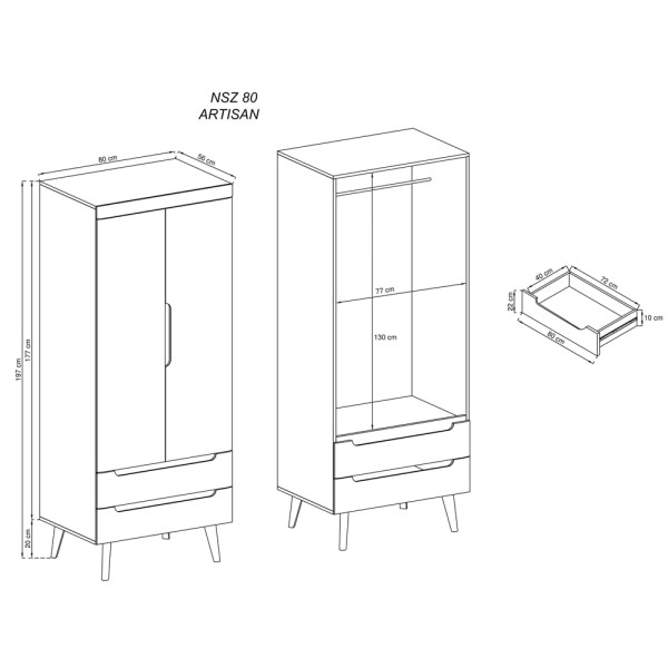 Шафа дводверна з шухлядами Nordi NSZ80