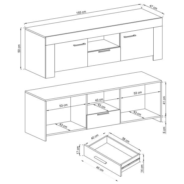 Тумба TV Sky SRTV155 та полиця настінна Sky P155 – Меблі для вітальні в скандинавському стилі