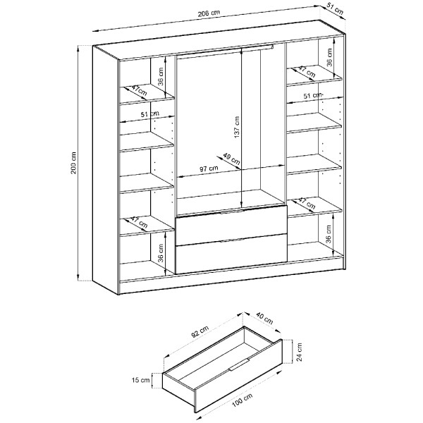 Шафа чотиридверна з дзеркалом і шухлядами Nelly 4D для вашої спальні