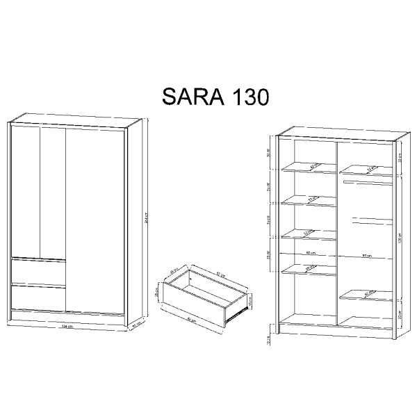 Шафа-купе Sara 130 з дзеркалом і шухлядами