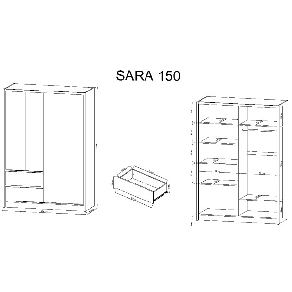 Шафа-купе з дзеркалом та шухлядами Sara 150 – стиль та функціональність для вашої оселі
