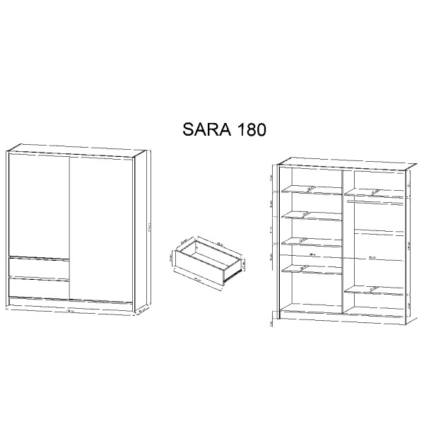 Шафа-купе Sara 180 з дзеркалом та шухлядами