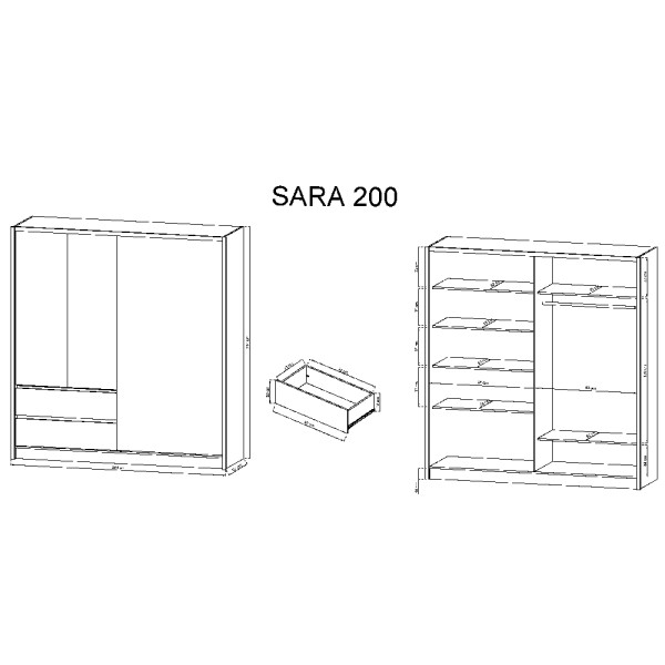 Шафа-купе з дзеркалом та шухлядами Sara 200