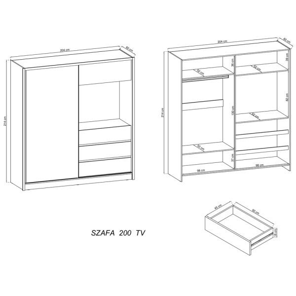 Шафа TV з дзеркалом і шухлядами 200