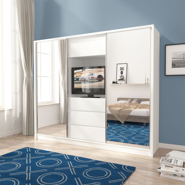 Шафа TV з дзеркалом і шухлядами 250 см – Купити в інтернет-магазині Elite Mebel