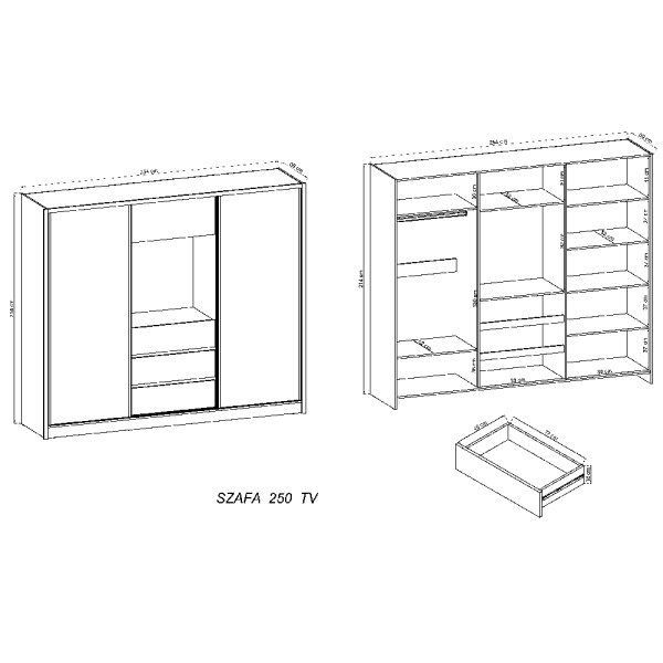 Шафа TV з шухлядами 250 см - для вашого інтер'єру