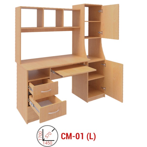 Стіл комп'ютерний СМ - 01 для офісу з шухлядами та полицями