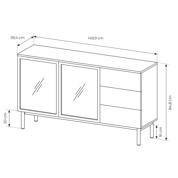 Комод з LED Lang 2D3S/150