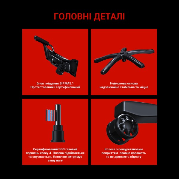 Геймерське крісло Anda Seat Luna Size L Black&Red PVC - Купити з доставкою по Києву та Україні