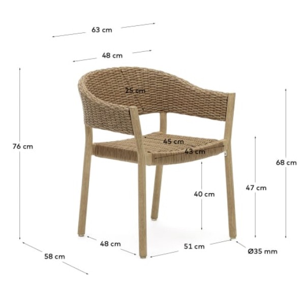 Стілець Pola - Садовий стілець з масиву дерева та синтетичної лози