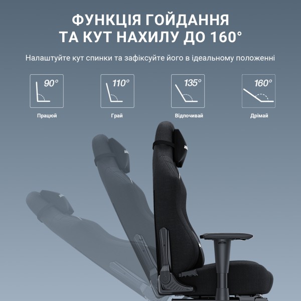 Ігрове крісло Anda Seat Luna Pro Size L Black Fabric – комфорт та підтримка для кожного геймера