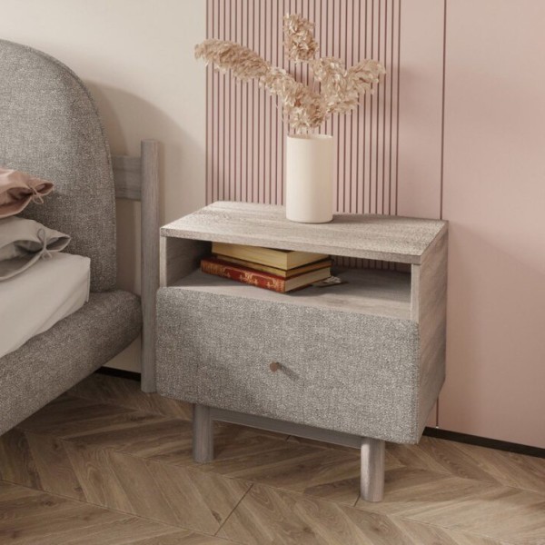 Тумба приліжкова для спальні – масив дерева та тканина