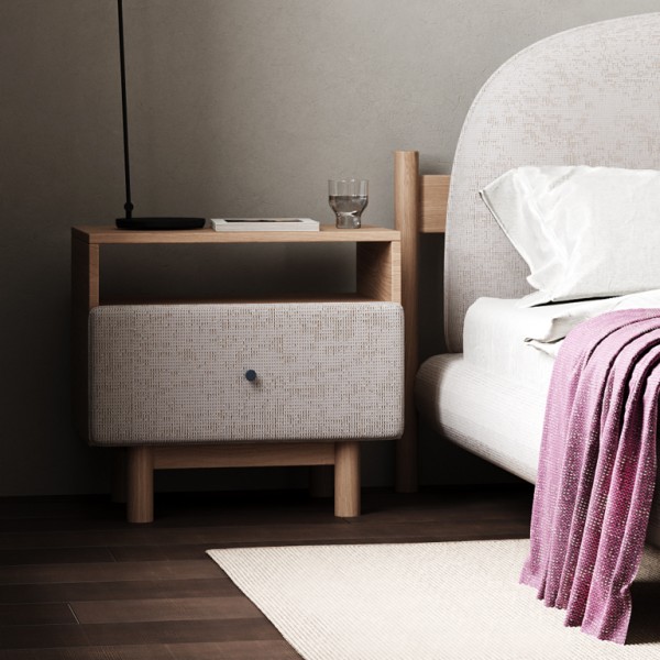 Тумба приліжкова для спальні – масив дерева та тканина