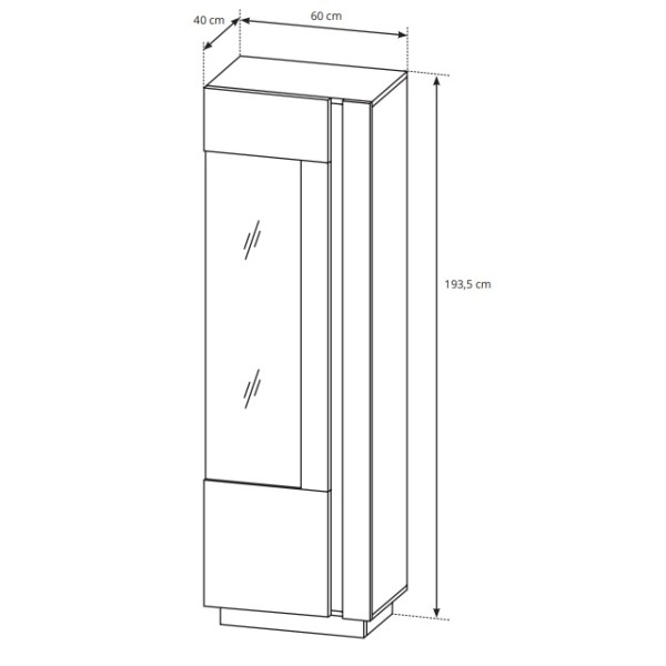 Вітрина висока Perfect Home Арко / Arco 1-дверна 1D1W/60 Білий глянець/дуб грандсон