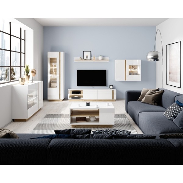 Вітрина висока Perfect Home Арко / Arco 1-дверна 1D1W/60 Білий глянець/дуб грандсон