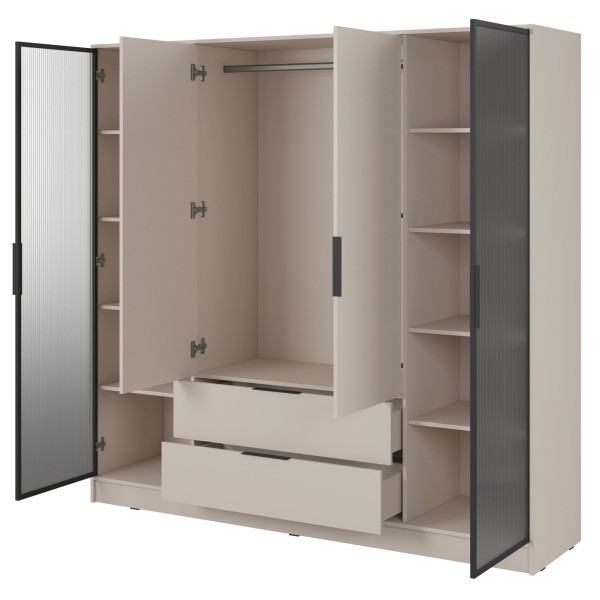 Гардеробна Perfect Home Келлі 4-дверна з прозорими дверцятами Графіт