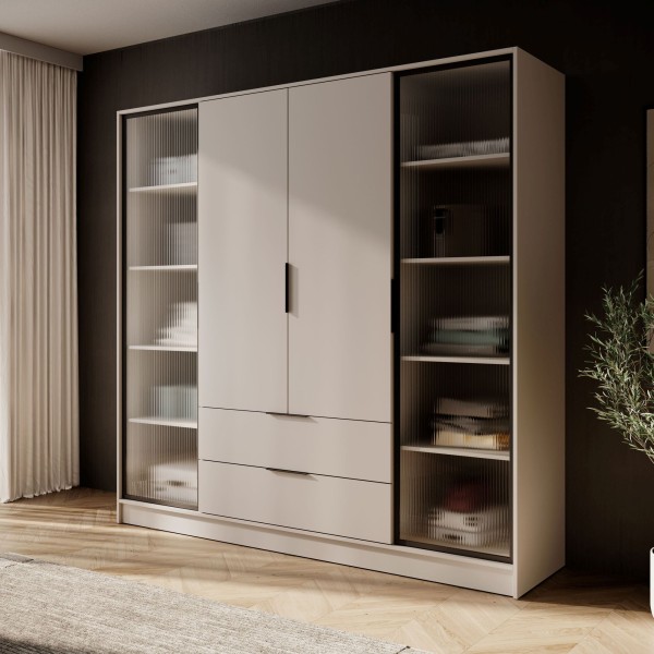 Гардеробна Perfect Home Келлі 4-дверна з прозорими дверцятами Графіт