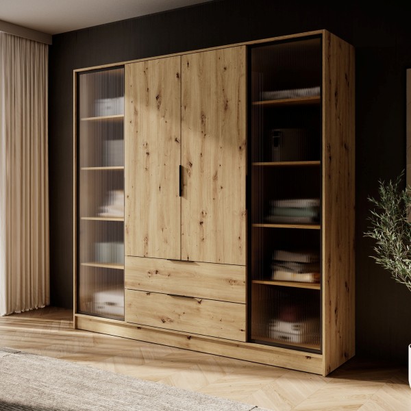 Гардеробна Perfect Home Келлі 4-дверна з прозорими дверцятами Графіт