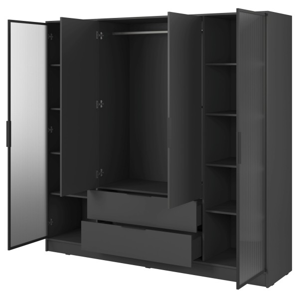 Гардеробна Perfect Home Келлі 4-дверна з прозорими дверцятами Графіт
