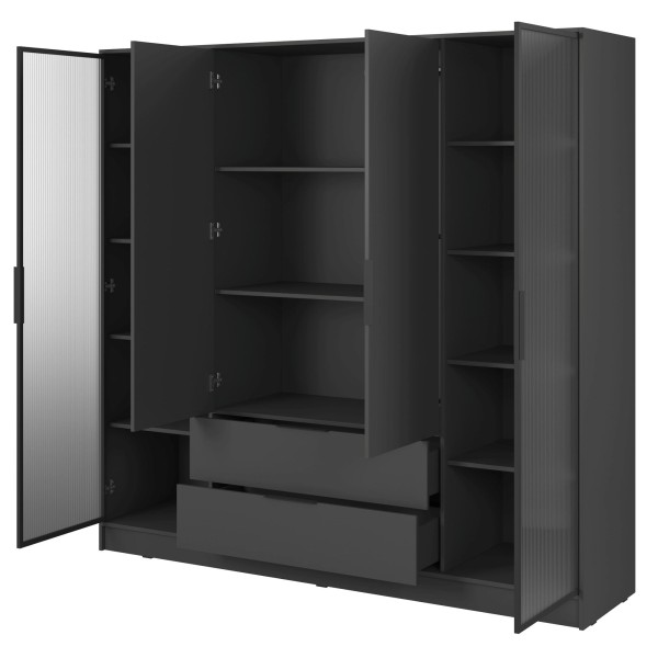 Гардеробна Perfect Home Келлі 4-дверна з прозорими дверцятами Графіт