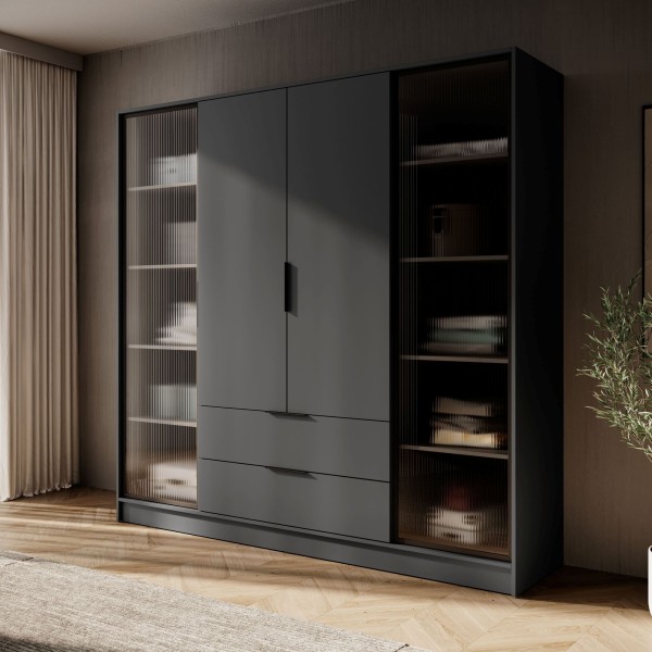 Гардеробна Perfect Home Келлі 4-дверна з прозорими дверцятами Графіт