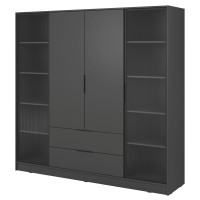 Гардеробна / шафа для одягу Perfect Home Келлі / Kelly 4DRD 4-дверна з боковими прозорими дверцятами Графіт
