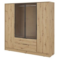 Гардеробна / шафа для одягу Perfect Home Келлі / Kelly 4DRM 4-дверна з центральними прозорими дверцятами та реєю Графіт