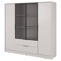 Гардеробна / шафа для одягу Perfect Home Келлі / Kelly 4DRM 4-дверна з центральними прозорими дверцятами та додатковими полицями Графіт