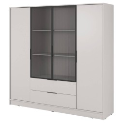 Гардеробна / шафа для одягу Perfect Home Келлі / Kelly 4DRM 4-дверна з центральними прозорими дверцятами та додатковими полицями Графіт