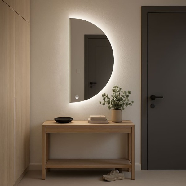 Дзеркало напівкругле фонове підсвічування з сенсорною кнопкою