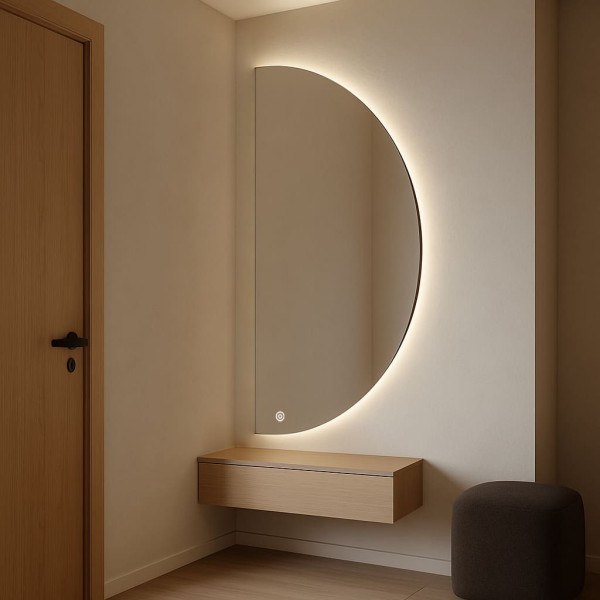 Дзеркало напівкругле фонове підсвічування з сенсорною кнопкою