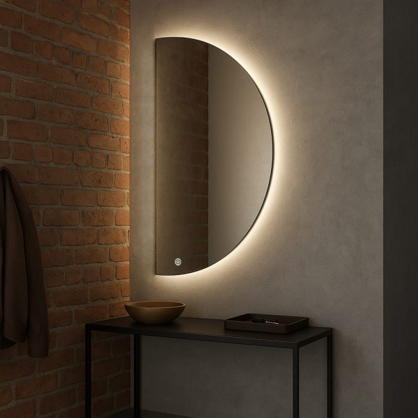 Дзеркало напівкругле фонове підсвічування з сенсорною кнопкою