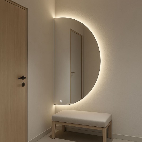 Дзеркало напівкругле фонове підсвічування з сенсорною кнопкою