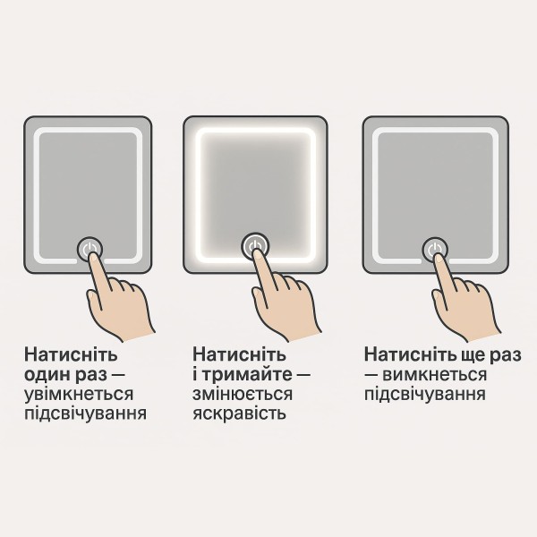 Дзеркало прямокутне з закругленими краями з сенсорною кнопкою