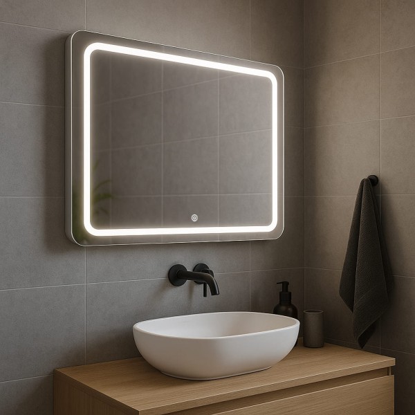 Дзеркало прямокутне з закругленими краями з сенсорною кнопкою