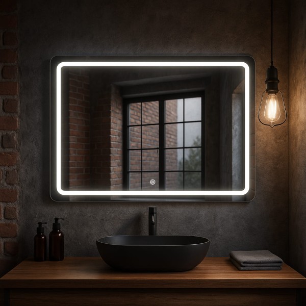 Дзеркало прямокутне з закругленими краями з сенсорною кнопкою