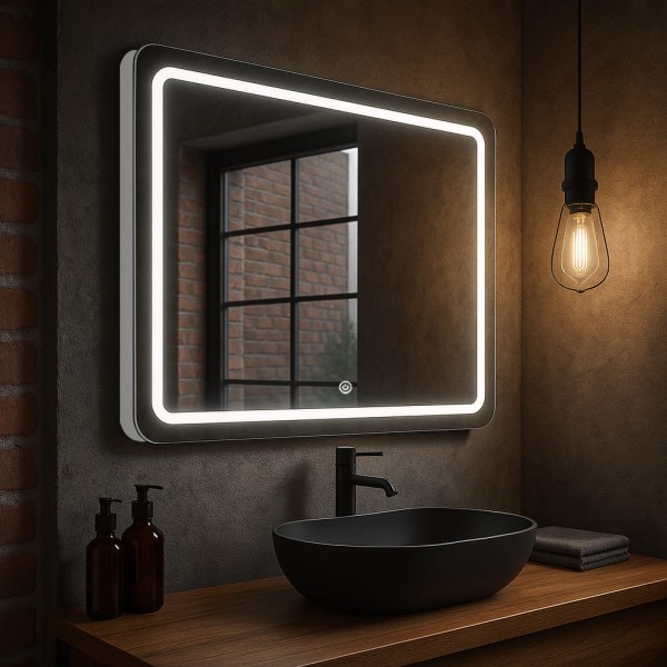 Дзеркало прямокутне з закругленими краями з сенсорною кнопкою